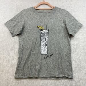 J Crew Shirt Womens Small Gray Gin Fizz Sequin Graphic Tee Lemon Drink Summer